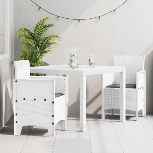 Owoxanthellate Mobili da giardino in polyrattan, quadrato, 3 pezzi, bianco, design moderno, resistente alle intemperie, con cuscino salvaspazio, per terrazze, balconi e piccoli gruppi di seduta per