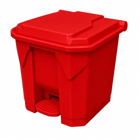 Chabrias Ltd 30 Litre Red Pedal Bin with Lid, Step On Foot Operated Rubbish and Recycling Waste Bin, Polypropylene Hands Free 30L Container for Kitchen, Office, School, Washroom and Commercial Use