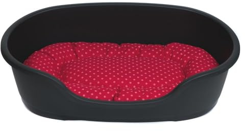 Hundekorb 48 cm - 125 cm mit Kissen / 92 cm Korb anthrazit - Tupfen rot