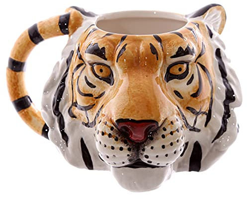 Puckator fläckar och ränder tigerhuvud keramiskt formad te kaffemugg – roliga hemtillbehör – söta gåvor till flickvän – stora muggar för män kvinnor varma drycker – söta koppar presenter – hemlig