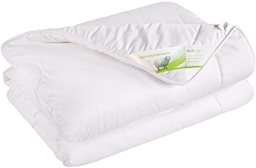 franknatur Bettdecke 135x200 Ganzjahr Leicht Schurwolle Baumwolle Melina | leichte Mono-Ganzjahresdecke, Füllung aus 100 % Merinowolle, Bezug 100 % Baumwolle Edel Satin, waschbar, Oeko-TEX