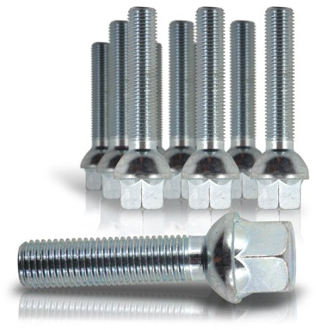JOM Car Parts & Car Hifi GmbH 770015 Kit de 10 Vis, Boulons, boulonnerie longue M 14 x 1,5 41 mm pour les cales d'élargissement de voie de roue, jante, boulonnerie Assise / collet sphérique - Qualité Allemande.