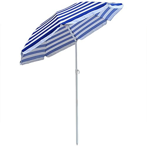 Green Bay 180CM Blue-White Garden Beach Patio Tilting Tilt Umbrella Parasol Sun Shade Protection