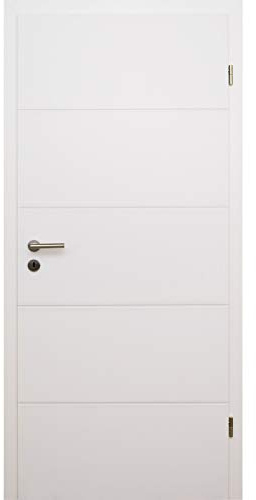 HORI Zimmertür Komplettset mit Zarge und Türdrücker I Innentür weiß lackiert mit 4 Querstreifen I Höhe 198,5 cm I Anschlag, Breite und Wandstärke wählbar - DIN rechts - 1985 x 860 x 160 mm