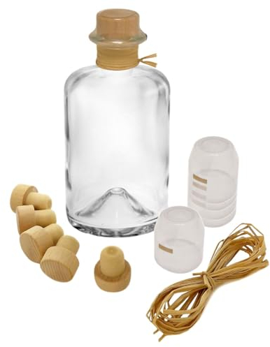 Geniess-Bar! 27x Profi Set Apothekerflasche 1000 ml leer Glas Apotheker Flaschen zum selbst befüllen & transparente Schrumpfkapseln mit Siegel transparent & Korken & Bast 1L Glasflaschen