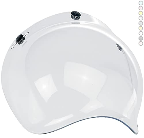 VRacing Visiera Casco 3 Bottoni Universale Casco jet e integrale Visiera Bubble a Bolla Custom retrò Vintage con meccanismo 3 altezze regolabile flip up incluso (Transparente)