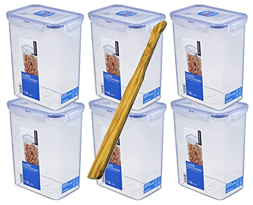 Lock&Lock Frischhalteboxen Set 6-teilig HPL813 (6 Stück) Volumen 1,8L und SeleXions Multifunktion Olivenholz-Spachtel