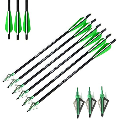 12 Piezas Pernos de Ballesta Flechas de Ballesta de Carbono 16 17 18 20 22 para La Práctica de Caza y Tiro con Arco de Ballesta (Verde, 17)