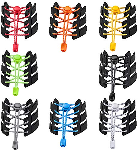 MERYSAN 8 Paar Verstellbare Schnürsenkel ohne Krawatte - Upgraded Schnellschnürsystem mit Sperren für Turnschuhe, Stiefel, Freizeitschuhe (8 Farben)