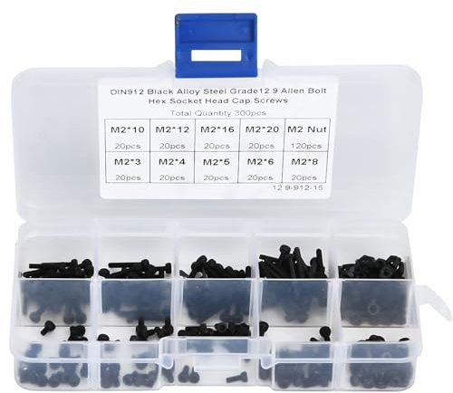 FTVOGUE M2 Schraubenset, 300 Stück, Länge 3-20mm, Klasse 12.9 | Innensechskant und Linsenkopf, schwarz, legierter Stahl, mit Aufbewahrungsbox, rostschutz, für KFZ und Maschinenreparatur