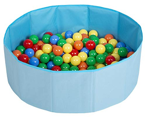 Selonis Faltbare Bällebad Mit 200 Bälle Für Kinder Spielbad, Blau:Gelb/Grün/Blau/Rot/Orange