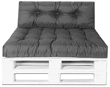 Mayaadi-Home Set Palettenkissen Palettenpolster Palettenauflage Indoor Outdoor Sitzkissen MH-JC01 120x80x15 mit Rückenkissen 120x40x10-20 Dunkelgrau