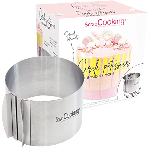 ScrapCooking - Cercle à Pâtisserie Extensible Haut – Diamètre Réglable 15 à 23 cm - Moule Inox Rond Cadre Ajustable - Pour Gâteaux, Entremets & Desserts - Accessoire Pâtisserie - 1914