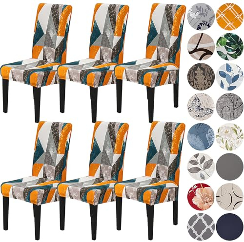 HZDHCLH Chair Covers Slipcovers 4/6 PCs Stretch Removable Washable Short Dining Chair Protector Cover Seat for Hotel,Dining Room,Ceremony（Classic Geometry,6 PCS）