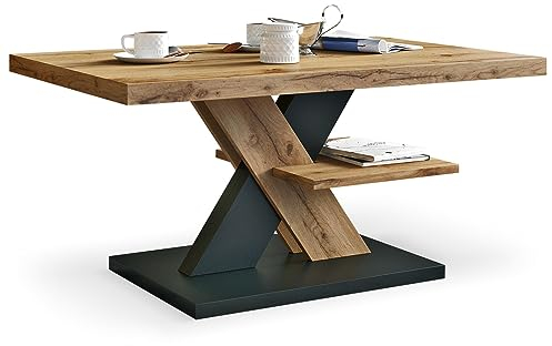 Viosimc Couchtisch, Moderner Wohnzimmertisch, Modern Möbel Wohnzimmer, Kaffeetisch, Sofatisch mit Großer Ablage, Beistelltisch für Tee und Kaffee – Coffee Table for Living Room - Wotan Eiche & Schwarz