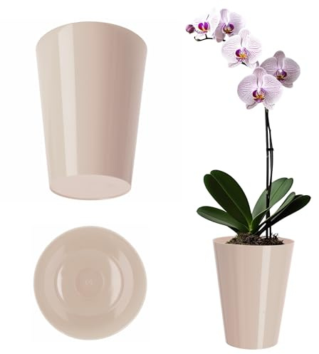 KADAX Blumentopf, schlanker Orchideentopf, Schlichter Pflanzkübel, Blumenkübel für Orchidee, Knabenkraut, Gänseblümchen, Übertopf für Küche und Wohnzimmer (⌀ 13cm, rund, Creme)
