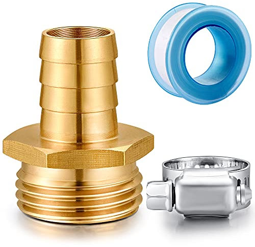 YELUN Gartenschlauch-Reparatur-Set aus massivem Messing, Anschluss mit Klemmen, 1,6 cm Widerhaken x 1,9 cm männlich, passend für Gartenschlaucharmaturen, männliche und weibliche Schlaucharmaturen