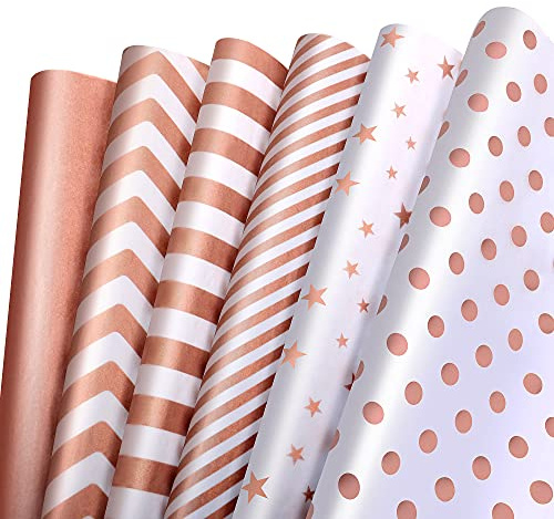 Geschenkpapier Seidenpapier Set, 120 Blatt Metallic Seidenpapier Bulk für Verpacken und Basteln, 6 Designs Transparentpapier für Geschenktüten Geburtstag Hochzeit Weihnachten, 50 x 35 cm
