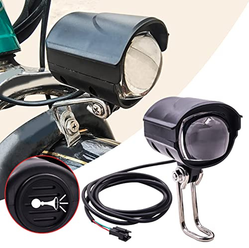 Biqing 2 in 1 Electric Bike Spotlight with Horn,36-60V Bike Front Light 12W Motorcycle Spotlight Fog Light with Bell Waterproof for Electric Scooter(with 59in Wire Cable)
