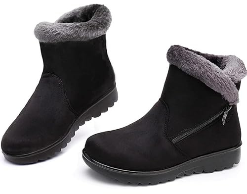 Maxome Snow Boots Womens Winter Boots Fur Lined Women Walking Boots Lightweight Anti-Slip Ankle Boots Side Zipper Outdoor for Ladies Girls Warm Booties Black