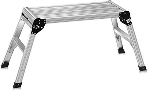 COSTWAY Aluminum Folding Hop Up Work Platform, Step Up Bench Ladder Stool with Safety Locks, Anti-slip Surface & Pads for Washing Decorating Vehicles, Supports Up to 150kg (Silver, 107x40x50cm)