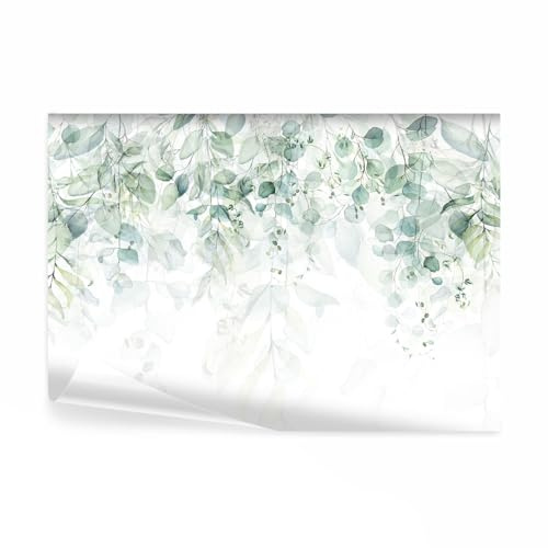 decomonkey Papier Peint Panoramique Adhésif Plante 392x280 cm Vert gris | Stickers Muraux Chambre Déco XXL Autocollant, Couleurs arbres jungle forêt feuilles nature tendances, beige