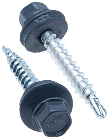 4.8 mm x 35 mm Vis de toiture, tête hexagonale autoperceuse colorée (RAL 7016 Gris anthracite) vis de toit avec rondelle scellée en EPDM, vis à gros filets trempés zingués antirouille (50 pièces)