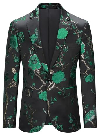 YOUTHUP Blazer Homme Brodé Mode Slim Fit Floral Bal Mariage Smoking Soirée | Veste de Costume, 1 Bouton, Revers Classiques, Look Élégant et Remarqué, pour Dîner et Cérémonie