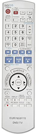 AULCMEET EUR7659Y70 Replacement Remote Control Compatible with Panasonic DVD VHS Recorder VCR HDMI Combo DMR-ES45VS DMR-ES35V DMR-ES45 DMR-ES46 DMR-ES46V DMR-ES46VS DMR-ES45V