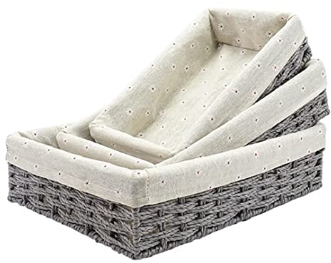 Aufbewahrungskorb, Boho-Decor Korb Aufbewahrung mit Futter, 3 Größe Mehrzweck Aufbewahrungskörbe, Korb Geflochten für Wohnzimmer Küchen Schubladen(Grau)