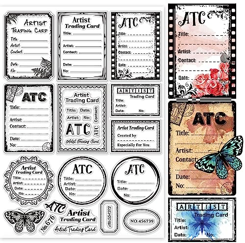 GLOBLELAND ATC Sellos Transparentes de Marco Fondo para Scrapbooking DIY 29,7x21cm Tarjeta de Intercambio de Artista Sellos Transparentes de Silicona para Hacer Tarjetas Álbum de Fotos Diario