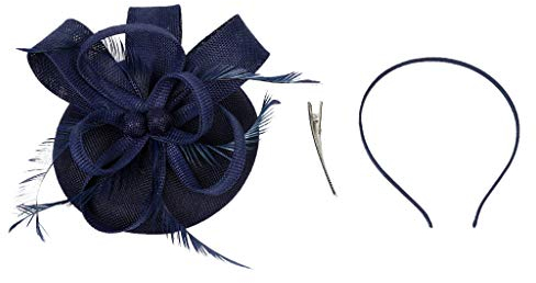 Fascinator Damen Kopfschmuck Hochzeit Hüte Hat Clip Schleier Stirnband Mesh Tea Party Kopfbedeckung Blumen Mesh Federn Clip Haarschmuck für Cocktail Halloween Oktoberfest Gothic Marine