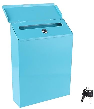 Angoily Metal Mailbox Vintage Wall Mounted Post Box Blank Letter Box Iron Santas Suggestion Box Safe Home Office Parcel Box with Drop Slot Secure Lock for Decor Blue