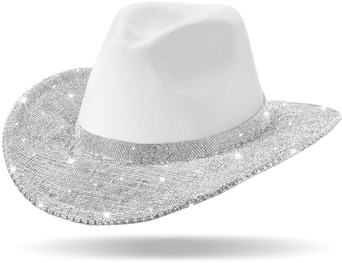 Hercicy Strass Cowboyhut mit Diamant Fransen Bling Cowgirl Hut mit Western Wide für Cosplay Hochzeit