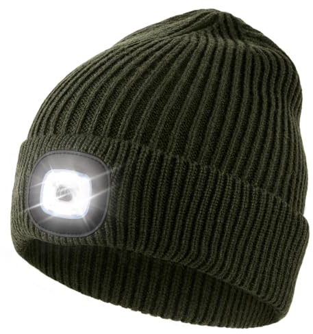Wmcaps Mütze mit Led Licht, Strickmütze mit Licht Männer Geschenke Wiederaufladbare USB Laufmütze mit Licht Extrem Heller 4 LED Lampe Geschenk für Männer Frauen