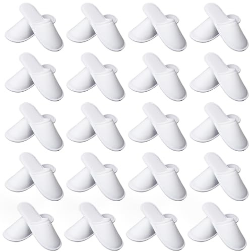 HOMURY Set di 20 paia di pantofole bianche per ospiti, pantofole per hotel, in spugna, portatili, antiscivolo, unisex, per scarpe da bagno 36-41 (bianco), bianco, Large Larga
