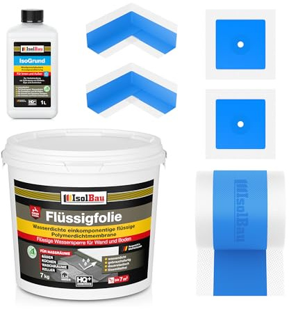 Isolbau Dicht-Set - Inkl. 1x Flüssigfolie (7 kg), 1x Isogrund (1 L), 1x Dichtband (5 m), 2x Innenecken & 2x Manschetten