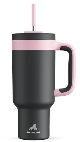 POWCAN 40 oz Tumbler with Handle, 2-in-1 Straw and Sip Lid, Leakproof, Dishwasher Safe, Insulated Stainless Steel Travel Coffee Mug, Keeps Cold for 34 Hours, Fits in Car Cup Holder (Rebellion)