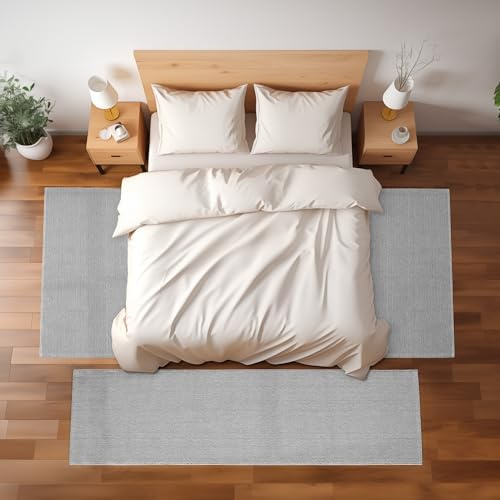Bettumrandung Teppichläufer, Cut-Loop Teppich, Bettvorleger Läufer Flur Küchenläufer 3 Teilig Einfarbiges Design Teppich Schlafzimmer Weich Farbe: Silber