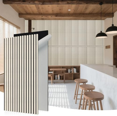 WoveN SounD Slat Acousitc Wall Panels 48x24 Inch, Sound Proof Wall Decor, Self-Adhesive Sound Dampening Fluted Design for Home, Studio, Office & Focus Zone, 2 Pack, Beige and Black