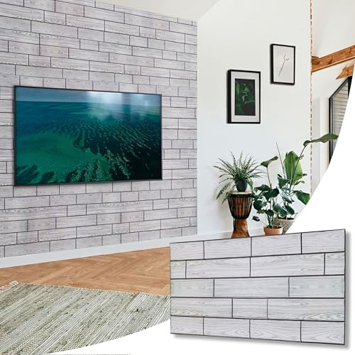 NOVECRAFTO Faux Wood Wall Panels - 4 Sheets Covering 1.84 sqm | 19.84 sqft Moisture Resistant PVC Plastic Cladding - 96 cm x 48cm | 37.79 x 18.89 in – Decorative Grayscale Wood Texture Effect