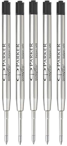 Parker Metal Ballpoint Pen Refills | Medium Point 0.7mm | Black QUINKflow Ink | Pack of 5