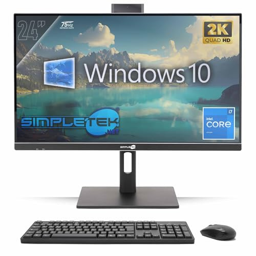 SIMPLETEK - PC Tout-en-Un 24 2K 75 Hz Core i7 4,00 GHz | Windows 10 Pro | 8 Go de RAM - 240 Go de SSD | Ordinateur Tout-en-Un, Support VESA, Webcam intégrée, Support réglable
