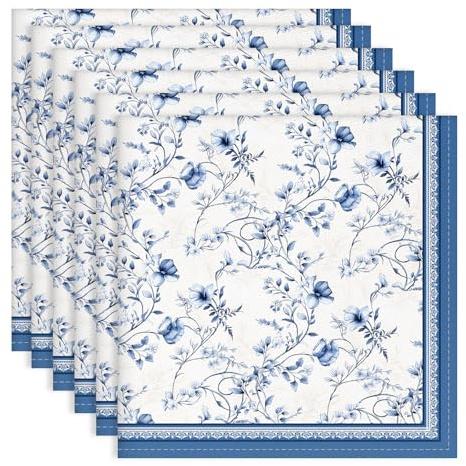 Arquiel Blue Rose Watercolor Floral Print Cloth Napkins 100% Cotton, 18 X 18 Dinner Napkins Cloth Set, Washable Napkins for Home, Kitchen, Dinner, Party, Wedding, Cocktail, Set of 6