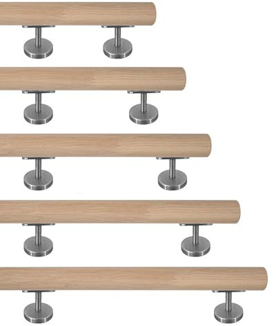 TIBU Eiche Holz Handlauf keilgezinkt unbehandelt Geländer 0,3m - 6m, Länge 110 cm und 2 Edelstahl Halter Edelstahl