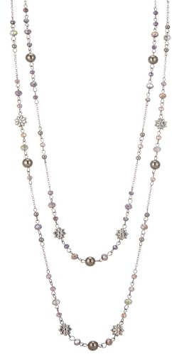 FULU AUTUMN Lange Perlenkette Damen Silber Schwarz Statement Kette Modeschmuck Kett Lang Vintage Schmuck Geburtstag Geschenke für Frauen