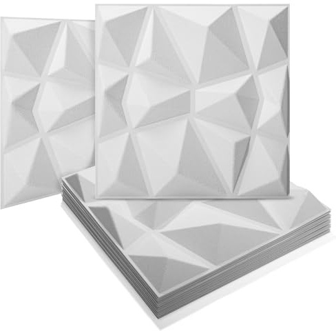 Art3d 20-Pack Sound Proof Wall Panels Diamond Design, 3D Textured Acoustic Wall Panels for Sound Absorbing, Accent Wall Panels for Gaming Room, Bedroom, Living Room - 11.8x11.8 White