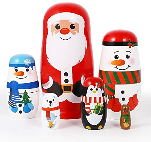 Ciieeo 6 Stück Russische Matroschka-Puppen Für Weihnachten Schneemänner Handgefertigte Russische Puppen Aus Holz Für Kinder Weihnachten Geburtstag