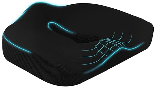 HOMCOM Orthopädisches Sitzkissen aus Memory-Schaum für Ischias Schwarz | Ergonomisches Sitzkissen, Steißbeinkissen, für Bürostuhl, Autositz & Co.