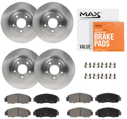 Max Advanced Brakes Front & Rear Brake Kit Compatible With 2019 Chevy Silverado 1500 Standard Brake Electronic Parking Replacement Premium OE Disc Brake Rotors and Ceramic Brake Pads
